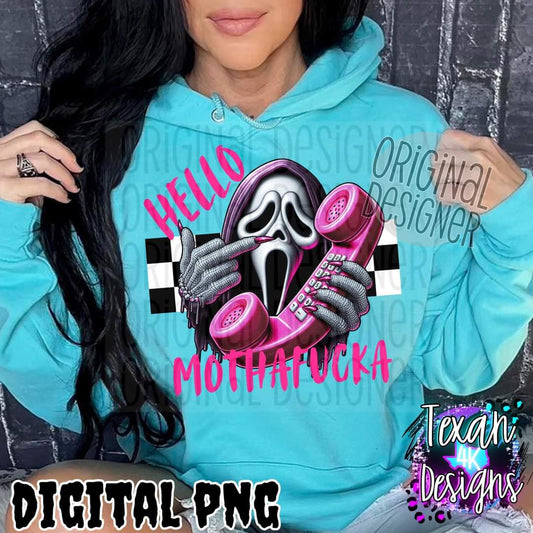 Hello MF NSFW horror dude PINK TEXT - DTF TRANSFER (T4KD)