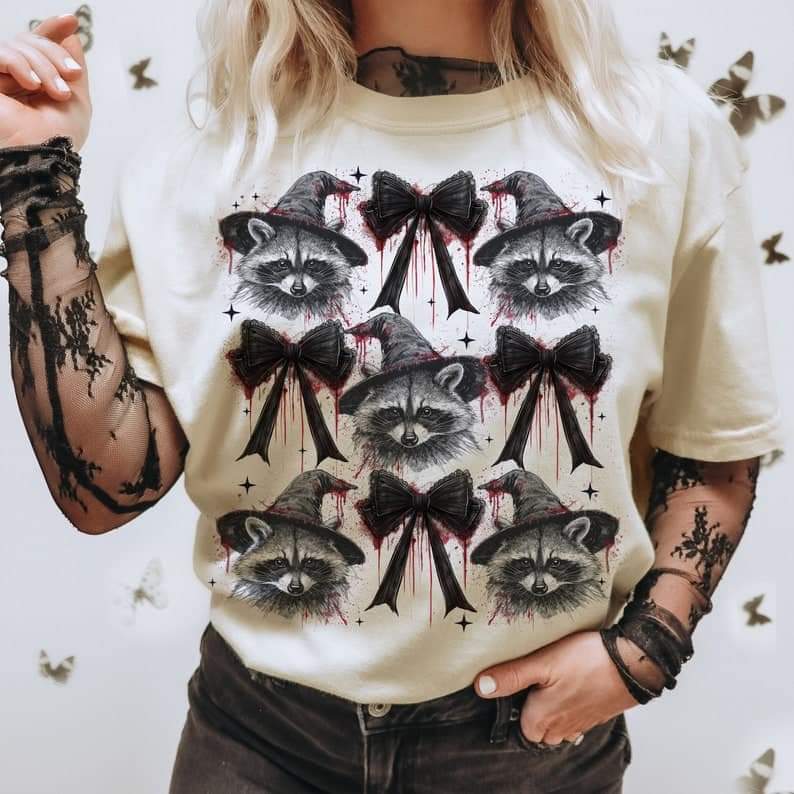 Raccoon witch bow grid - DTF TRANSFER (ULF)