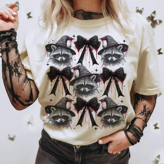 Raccoon witch bow grid - DTF TRANSFER (ULF)