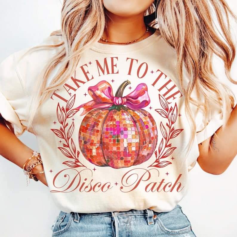 Pink disco pumpkin patch - DTF TRANSFER (ULF)