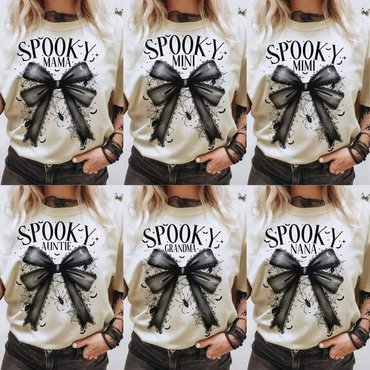 Spooky Mama, Mini, Mimi, Auntie, Grandma, Nana black bow coquette - DTF TRANSFER (ULF)