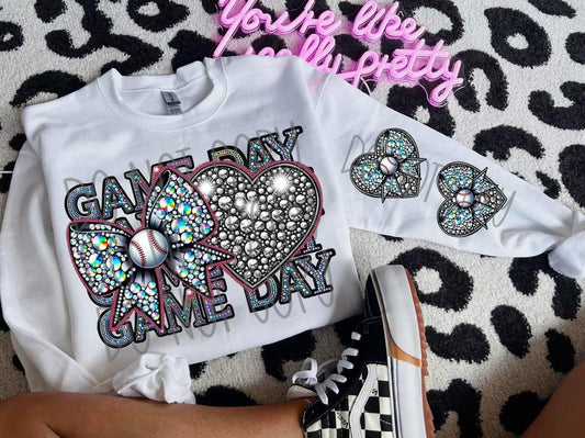 BASEBALL ⚾ game day faux rhinestones w/ or w/o sleeves - DTF TRANSFER - (FDC)