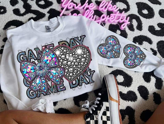 CHEER game day faux rhinestones w/ or w/o sleeves - DTF TRANSFER - (FDC)