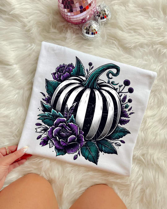 Black white stripes pumpkin - DTF TRANSFER (LDC A24)