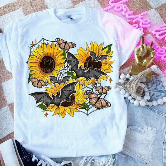 Sunflowers & bats blk - DTF TRANSFER (MMDD)