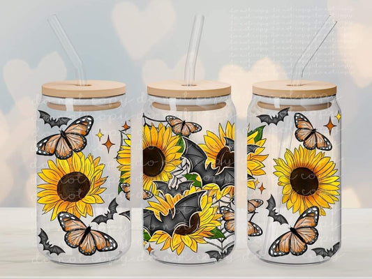 Bats butterflies sunflowers - UV dtf wrap 16oz libbey : MMDD