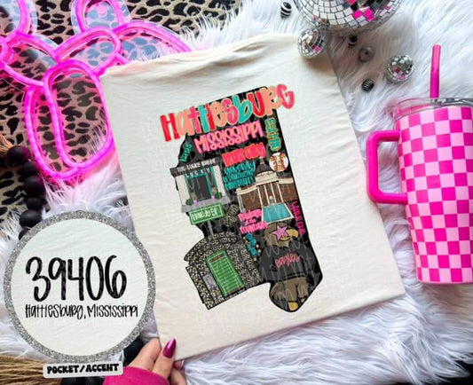 Hattiesburg Mississippi - Colorful state mascot collage ; DTF TRANSFER