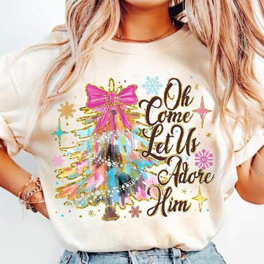 Oh come let us adore him Christmas tree - DTF TRANSFER