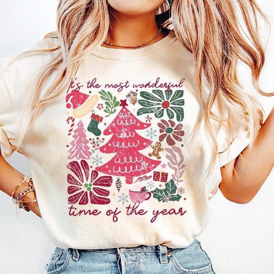 Retro flowers Christmas tree - DTF TRANSFER