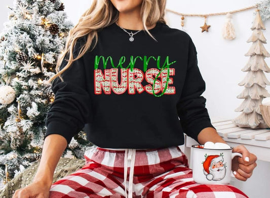 Merry Nurse faux embroidery sprinkles - DTF TRANSFER (CCDD)