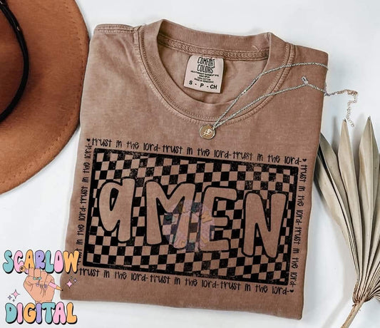 Amen black checkered - DTF TRANSFER (SCRLW N24)