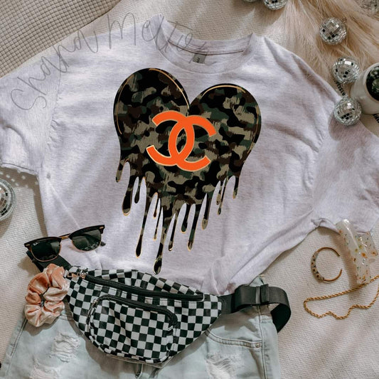 C dripping heart camo designer - DTF TRANSFER