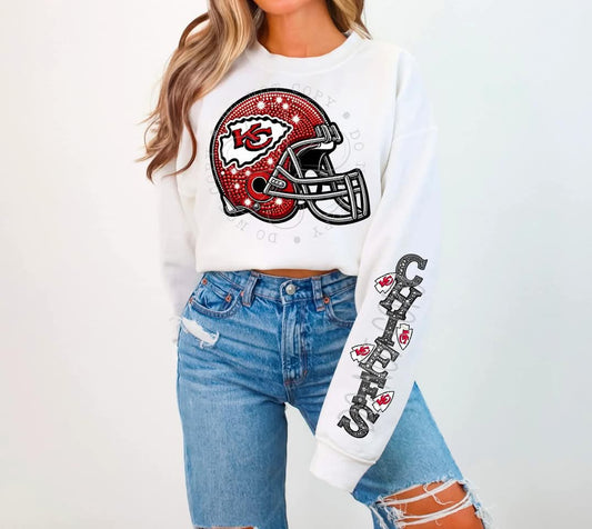 Chiefs faux rhinestone helmet with or without sleeves - DTF TRANSFER (FDC)