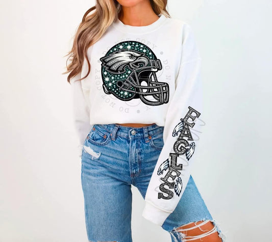Eagles faux rhinestone helmet with or without sleeves - DTF TRANSFER (FDC)