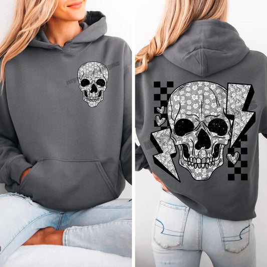 Checkered lace skellie skull - DTF TRANSFER (MMD/F25)