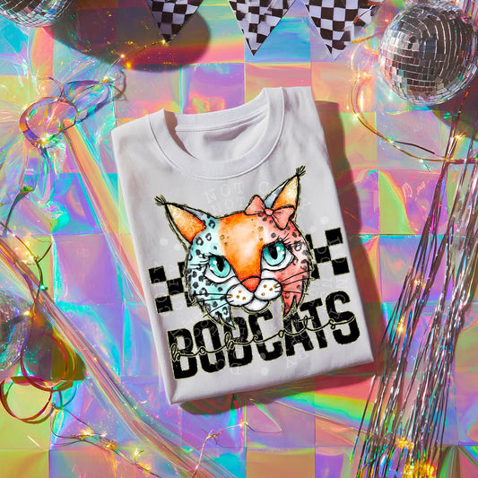 BOBCATS girly bow mascot - DTF TRANSFER (CST JUN25)