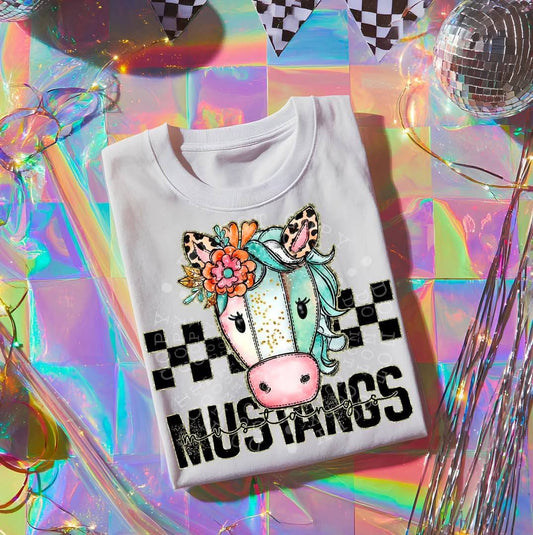 MUSTANGS girly bow mascot - DTF TRANSFER (CST JUN25)
