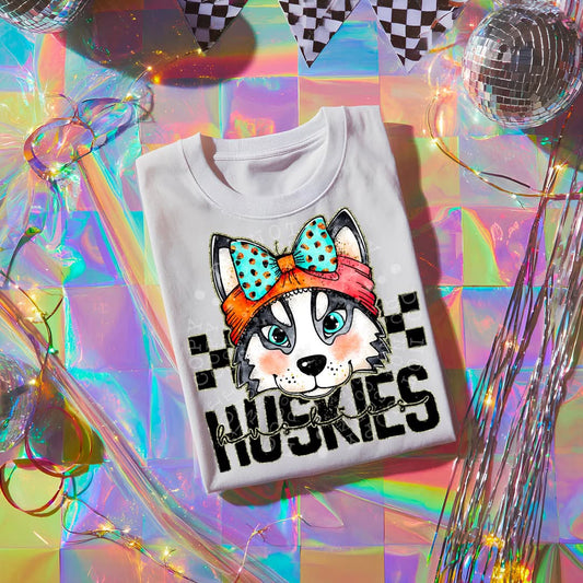 HUSKIES girly bow mascot - DTF TRANSFER (CST JUN25)