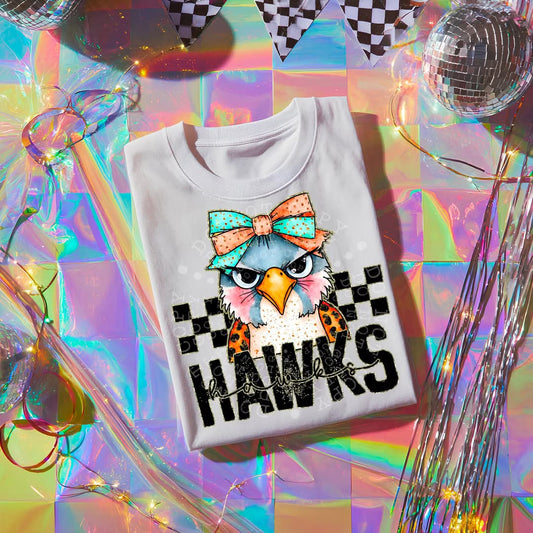 HAWKS girly bow mascot - DTF TRANSFER (CST JUN25)