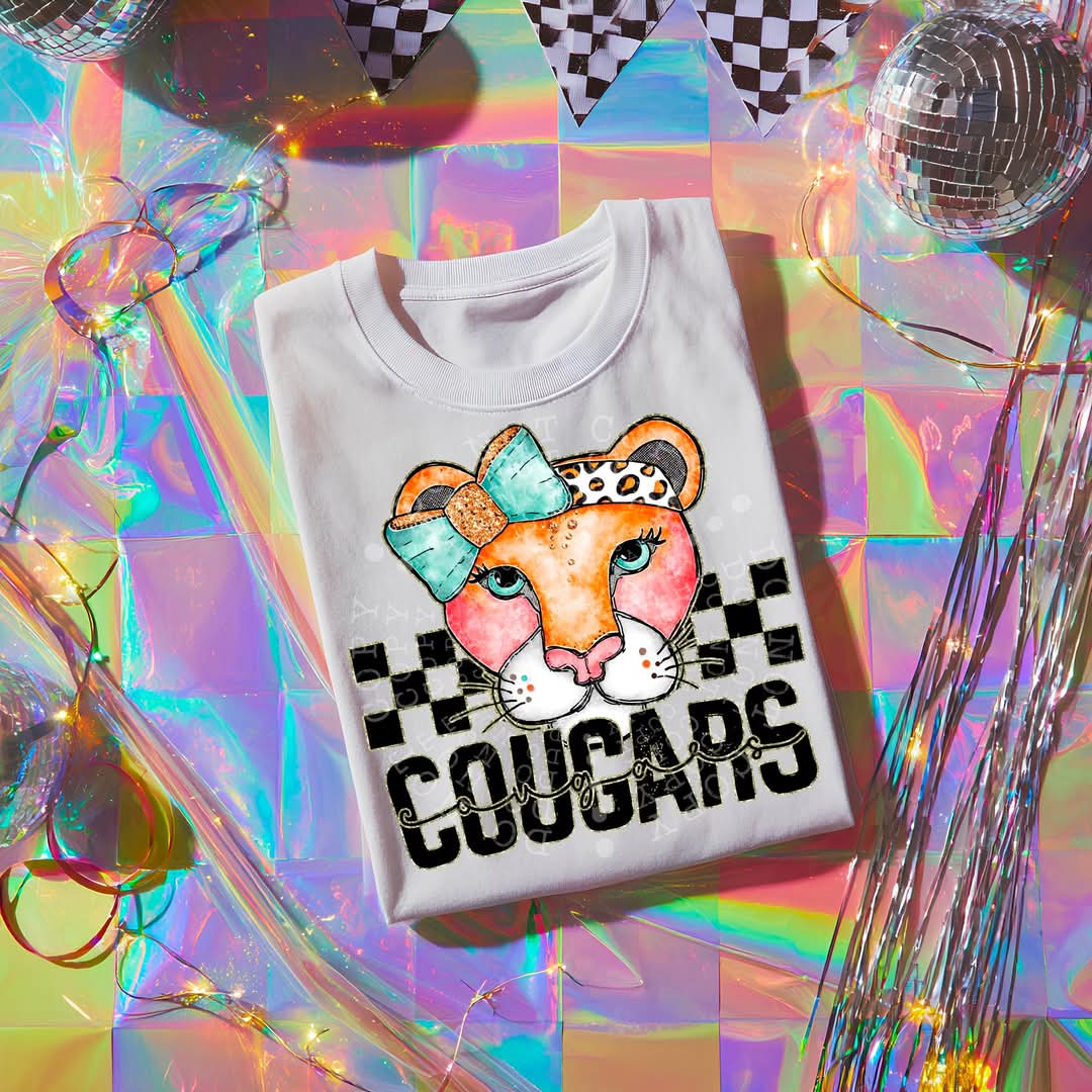 COUGARS girly bow mascot - DTF TRANSFER (CST JUN25)