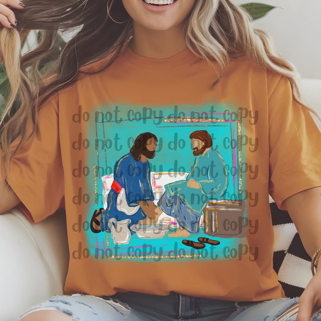 NO WORDS Jesus washed feet hand painted drawing - DTF TRANSFER