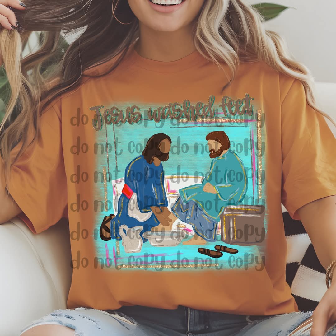 Jesus washed feet hand painted drawing - DTF TRANSFER