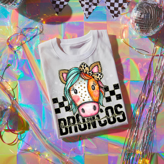 BRONCOS girly bow mascot - DTF TRANSFER (CST JUN25)