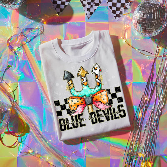 BLUE DEVILS girly bow mascot - DTF TRANSFER (CST JUN25)