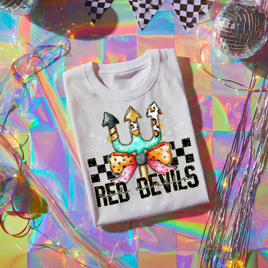 RED DEVILS girly bow mascot - DTF TRANSFER (CST JUN25)