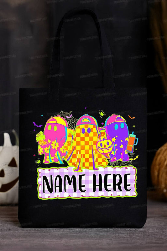 Neon ghosts - DTF TRANSFER (personalized halloween tote bag print)