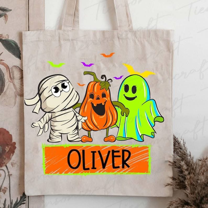 Mummy pumpkin ghost - DTF TRANSFER (personalized halloween tote bag print)