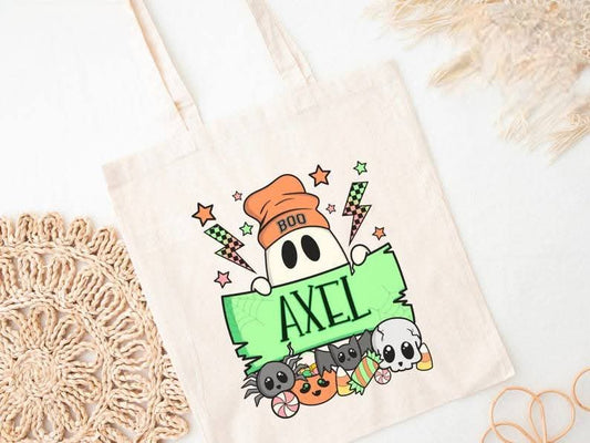 Orange beanie ghost - DTF TRANSFER (personalized halloween tote bag print)