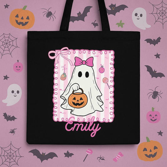 Pink ghost - DTF TRANSFER (personalized halloween tote bag print)