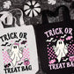 Pink ghost trick or treat - DTF TRANSFER (personalized halloween tote bag print)