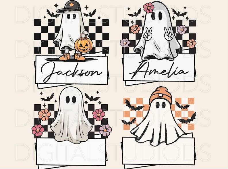 Choose your ghost wirh name - DTF TRANSFER (personalized halloween tote bag print)