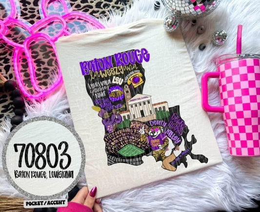 Louisiana PURPLE colorful state mascot collage - DTF TRANSFER