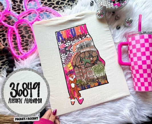 Auburn Alabama colorful state mascot collage - DTF TRANSFER