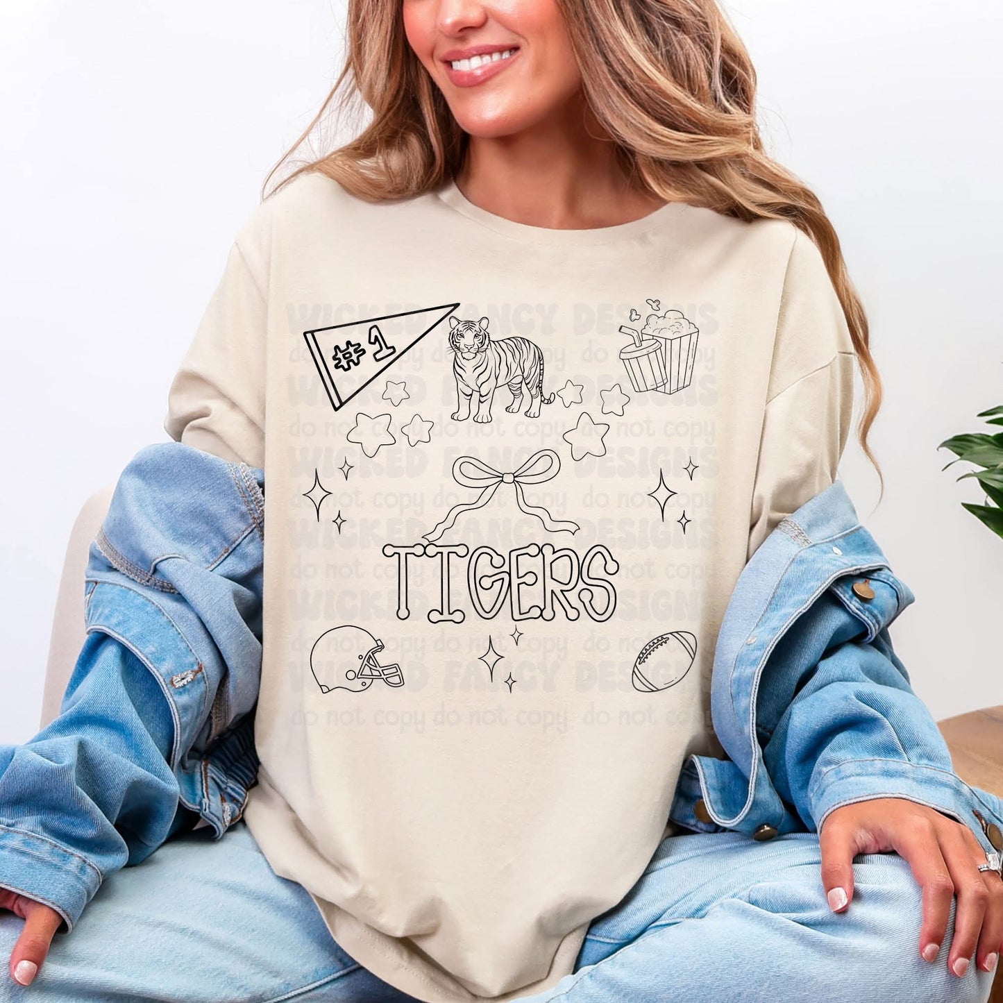 Tigers outline bow collage - DTF TRANSFER (WFD)