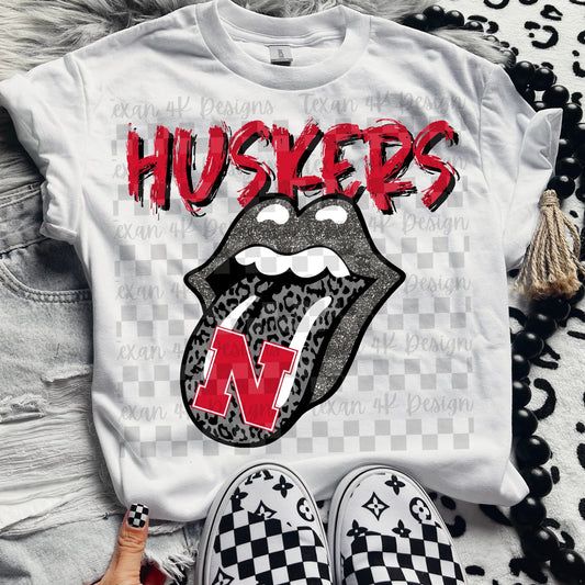 Huskers leopard glitter tongue - DTF TRANSFER (T4KD)