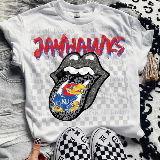 Jayhawks leopard glitter tongue - DTF TRANSFER (T4KD)
