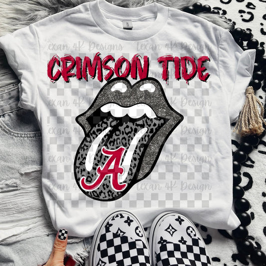 Crimson Tide leopard glitter tongue - DTF TRANSFER (T4KD)