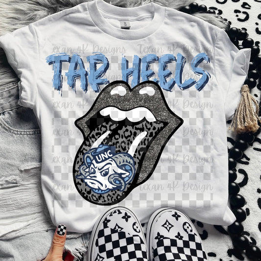 Tar Heels leopard glitter tongue - DTF TRANSFER (T4KD)
