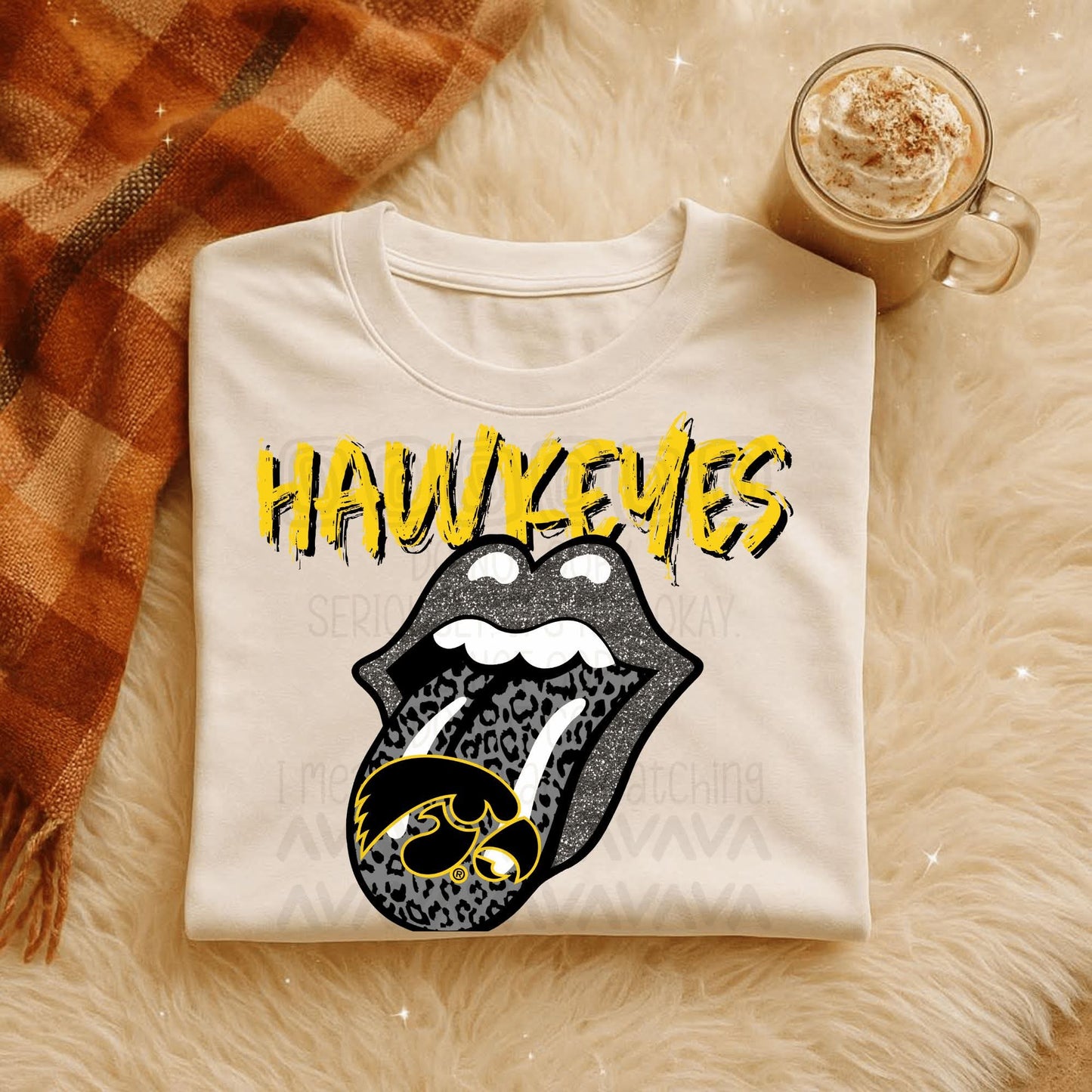 Iowa Hawkey leopard glitter tongue - DTF TRANSFER (T4KD)