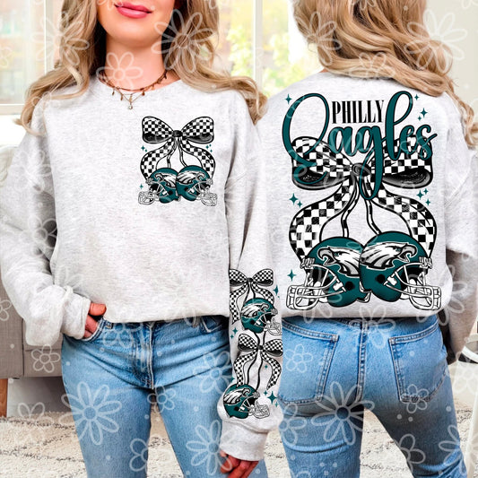 P Eagles teal - cherry football - DTF TRANSFER (MMD SEPT25)