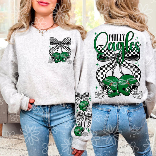 P Eagles green - cherry football - DTF TRANSFER (MMD SEPT25)