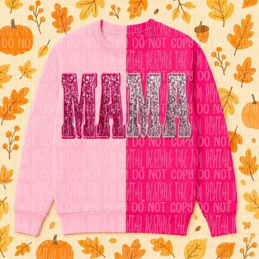 Mama silver pink #2 ; sequin split - DTF TRANSFER (JMD)