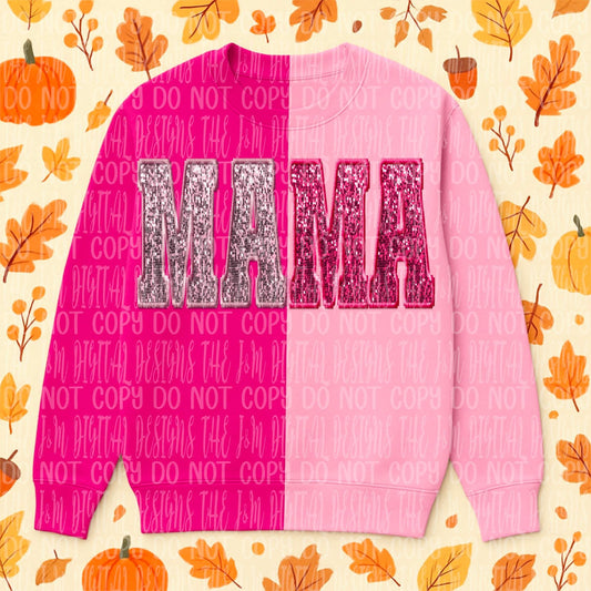 Mama silver pink ; sequin split - DTF TRANSFER (JMD)