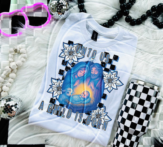 Unto us a child is born checkered - DTF TRANSFER (GLD925)