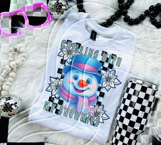 Chilling with my snowmies checkered - DTF TRANSFER (GLD925)
