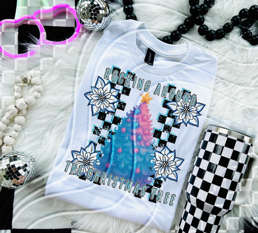 Rocking around the Christmas tree checkered - DTF TRANSFER (GLD925)